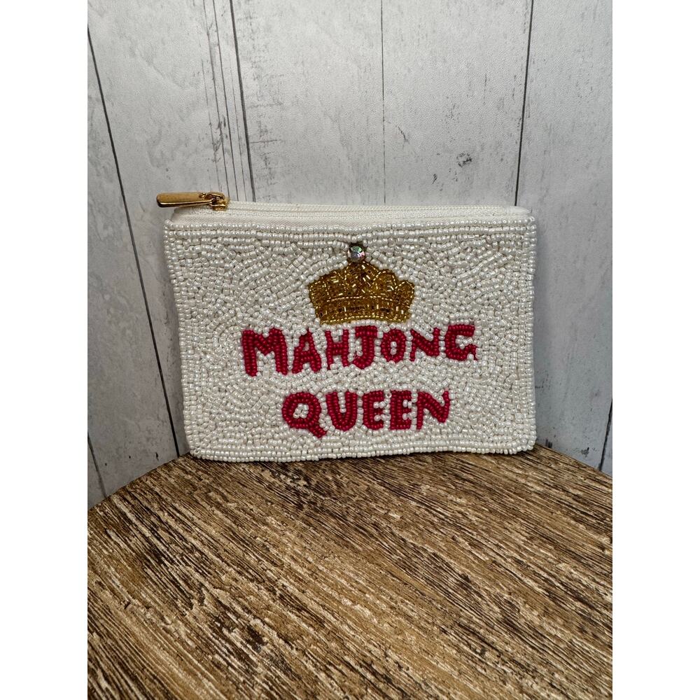Beaded Coin Purse White Gold Crown Wallet Travel Pouch Womens Accessories NEW!